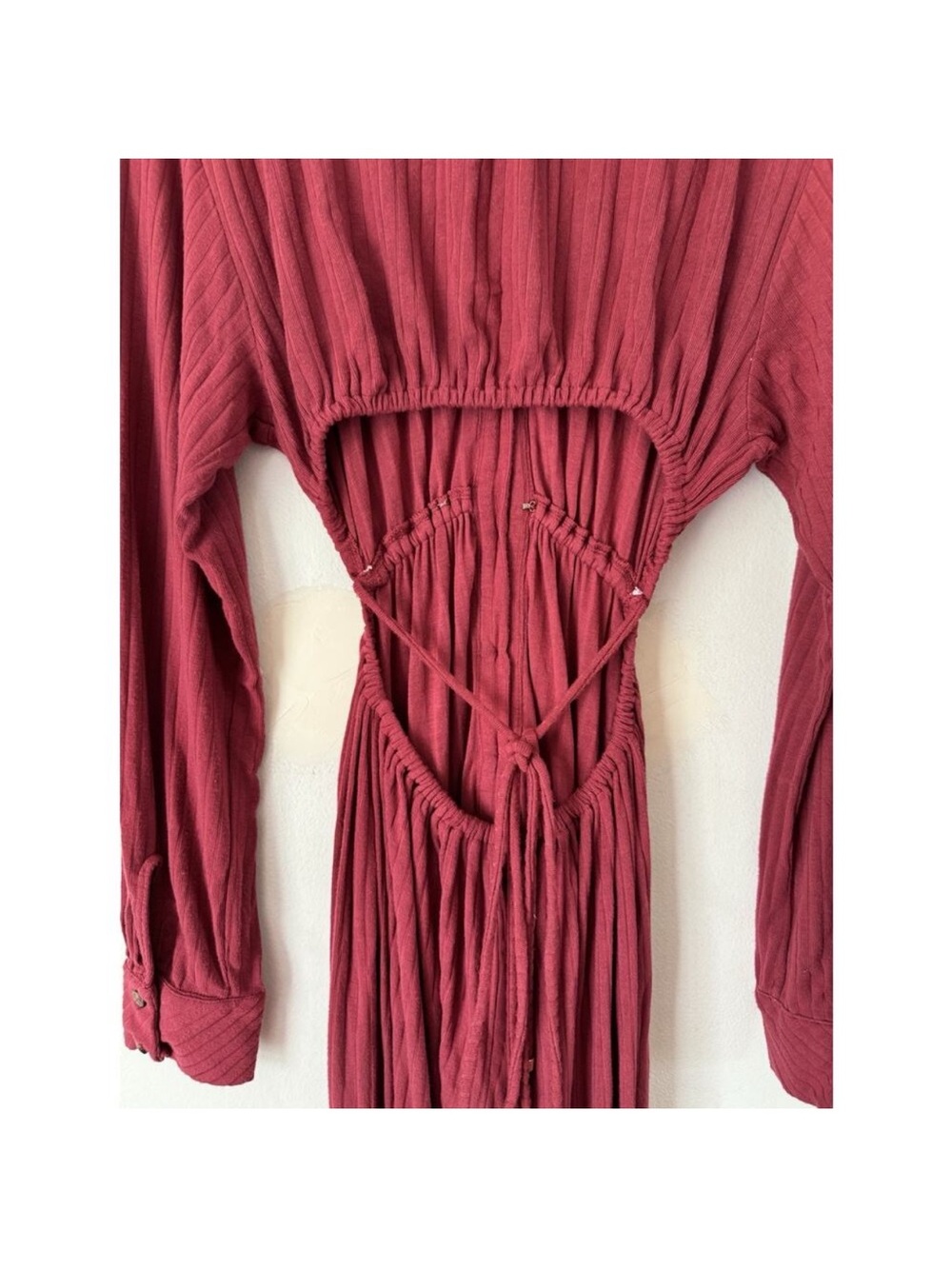 Free People Elai Open Back Ribbed Knit Long Sleeve Wide Leg Jumpsuit - Size M - Picture 4 of 9